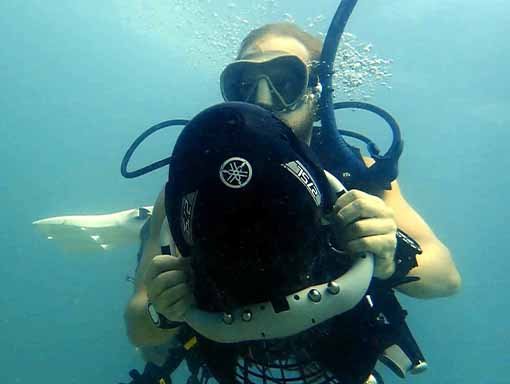 PADI Diver Propulsion Vehicle Specialty diver underwater close up