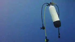 Deep Dive Specialty course safety cylinder (drop tank) seen from underwater