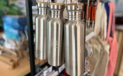 Crystal Dive office reusable aluminum water bottles from The Coral Tribe