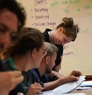 Crystal dive evaluating student dive theory