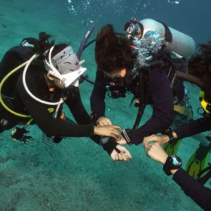 Deep Diving Specialty course students and instructors comparing no decompression limits