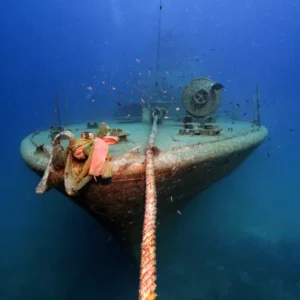 HTMS Suphairin Wreck seen from the front during Wreck Diving Specialty with Crystal Dive on Koh Tao
