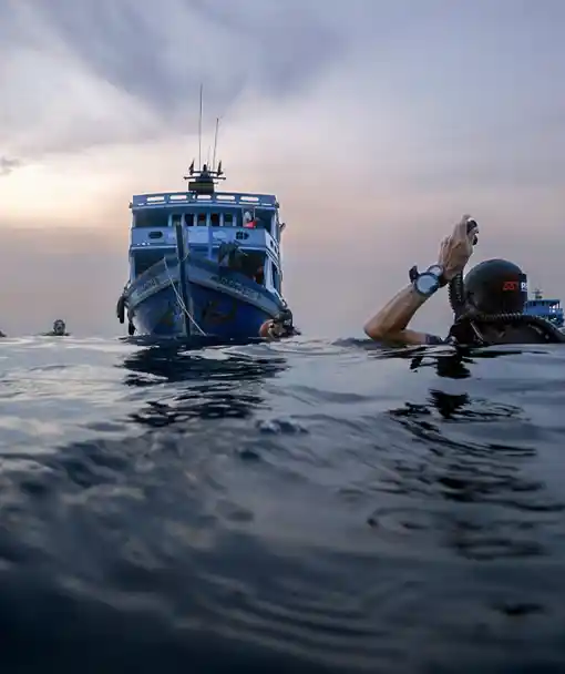 Divers descend on the night diving specialty course at Crystal Dive on Koh Tao