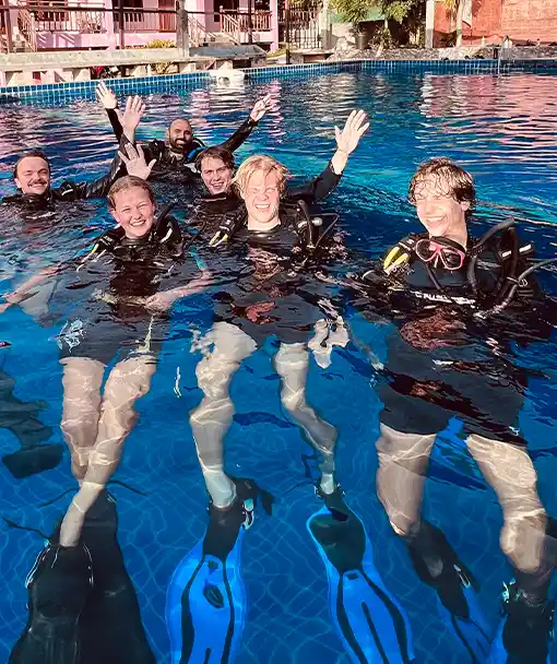 Open Water and Advanced Course Divers enjoying their pool training