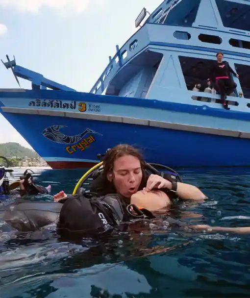 Rescue Diver course Thailand student on Rescue Scenario at Crystal Dive