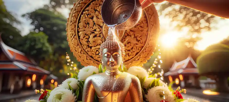 Songkran festival in Thailand at temple