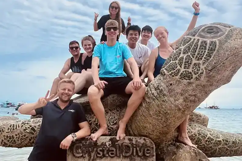 Divers Celebrating finishing the Open Water Course at Crystal Dive Koh Tao