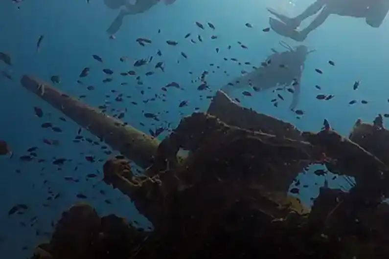HTMS Sattakut wreck front gun seen on Koh Tao