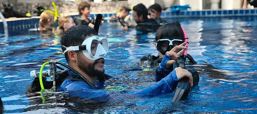Breath underwater for the first time in our pool