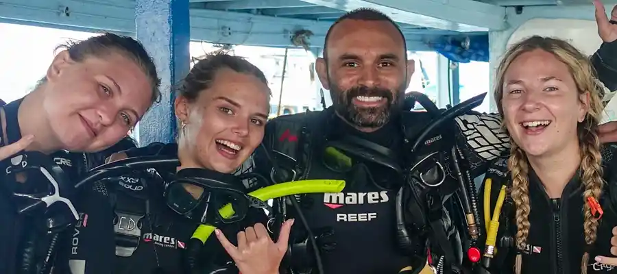 Happy certified scuba divers